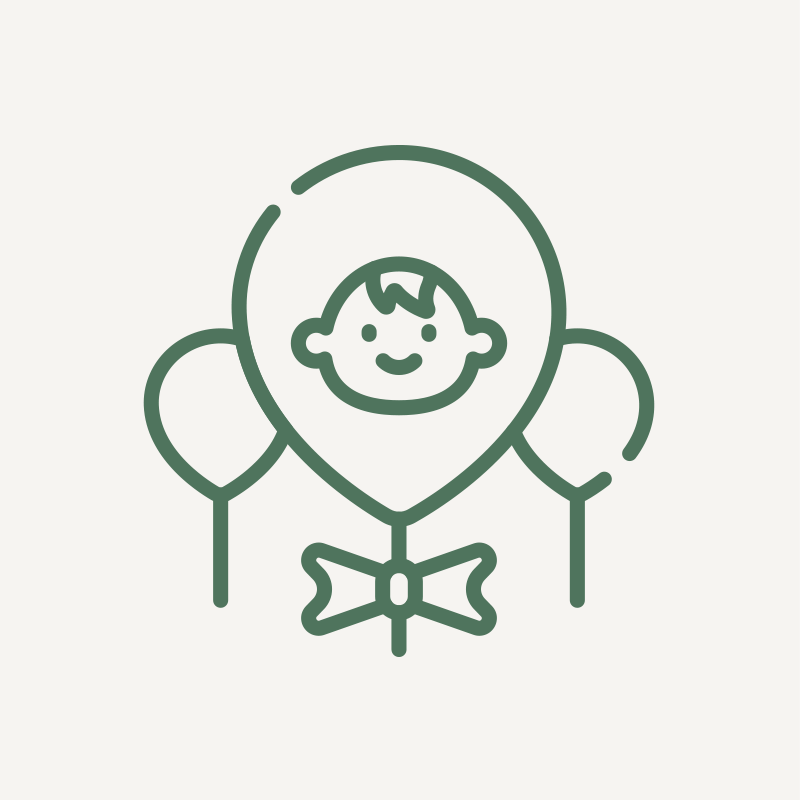 An illustration of a smiling cartoon character holding a balloon and a bow tie.