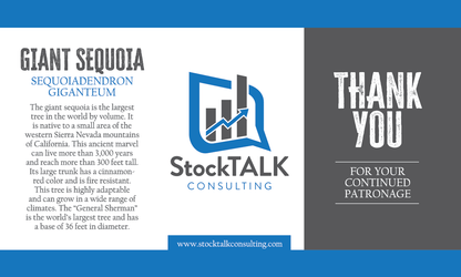 StockTalk Consulting advertisement with text about Giant Sequoia and a thank you message.