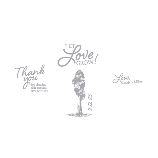 White "Let Love Grow" wedding favor label
